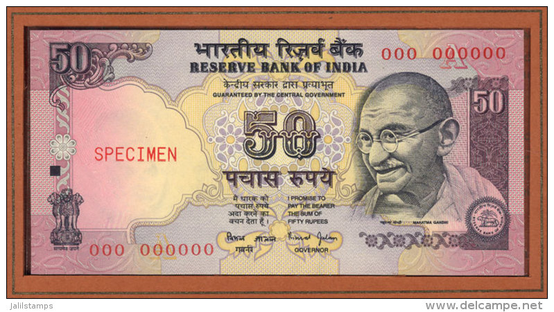 Banknote Of 50 Rupees (Gandhi) With SPECIMEN Overprint, Uncirculated, In Its Original Presentation Folder, It Was... - Autres & Non Classés