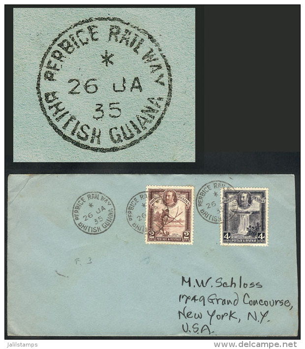 Cover Franked With 2c. + 4c., With Cancels Of "BERBICE RAILWAY", Sent To New York On 26/JA/1935, VF Quality! - Guyane Britannique (...-1966)