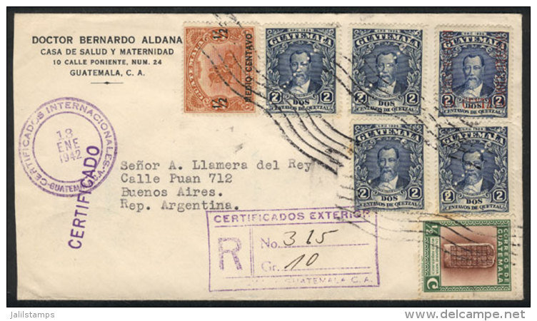 Registered Cover Sent To Argentina On 18/JA/1942, Nice Franking, VF Quality! - Guatemala