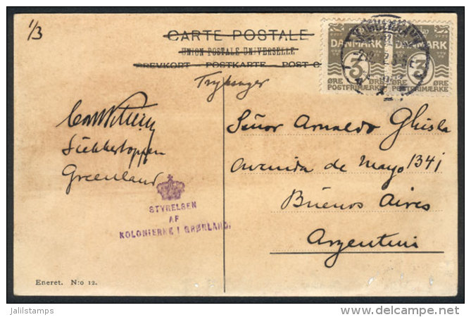 PC Sent From GREENLAND To Argentina On 2/DE/1912. As There Was No Post Office, It Received A Violet Handstmap... - Autres & Non Classés