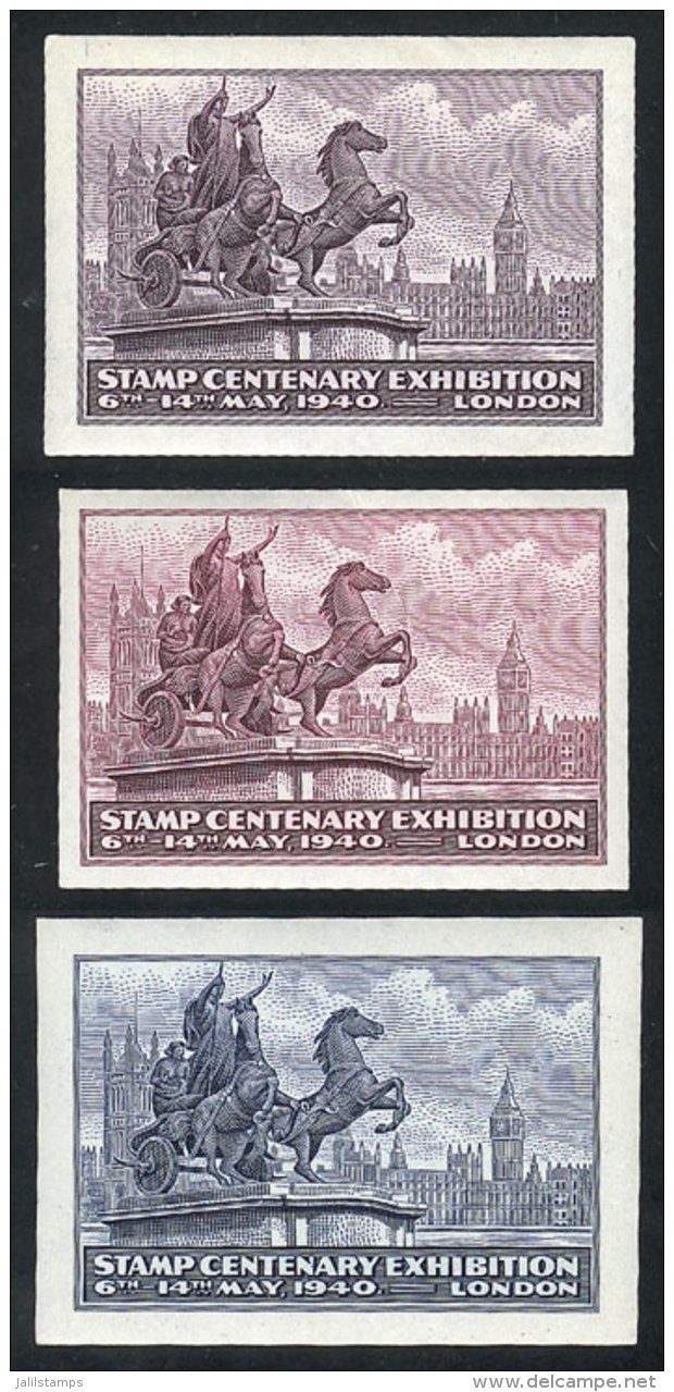 3 Proofs Of Cinderellas Or Stamps For The Stamp Centenary Exhibition Of London 1940, Printed By Waterlow &amp; Sons... - Cinderellas