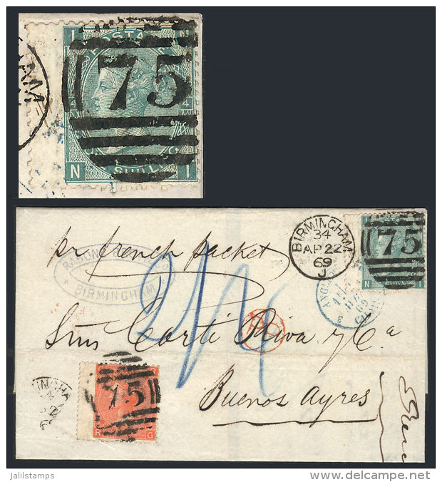 22/AP/1869 BIRMINGHAM - Buenos Aires: Folded Cover (endorsed "per French Packet") Franked By Sc.43 + 54 Plate 4,... - Autres & Non Classés