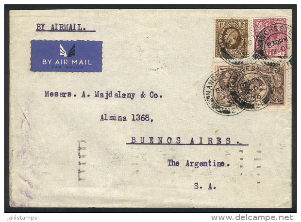 Airmail Cover Sent From Manchester To Buenos Aires On 9/OC/1936 By Air France (Paris Transit Backstamp Of 10/OC),... - Autres & Non Classés