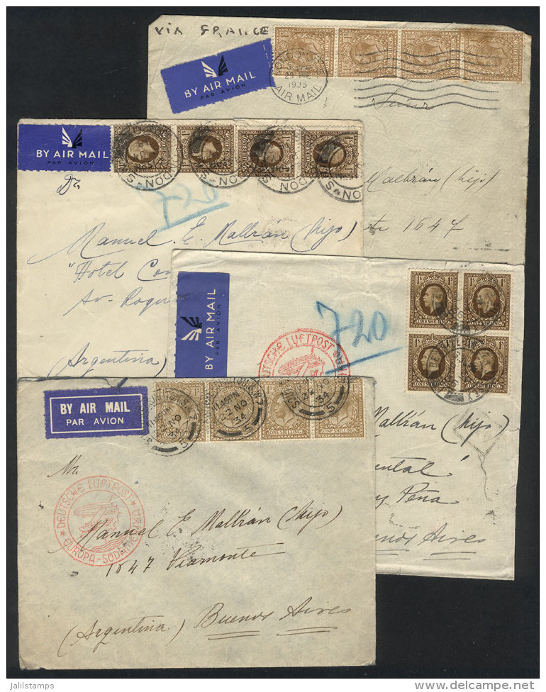 4 Airmail Covers Sent To Argentina Between 1934 And 1936, 2 By DLH Germany And 2 Via France, Interesting! - Autres & Non Classés