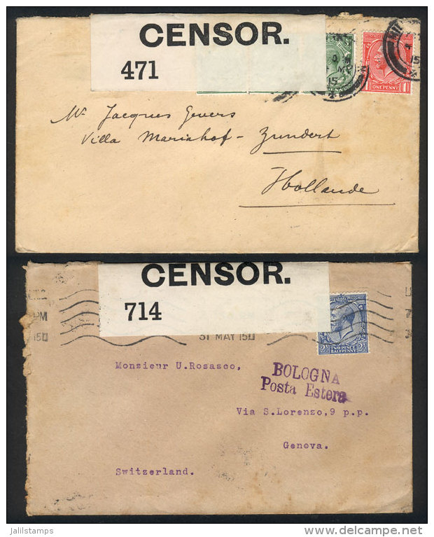 2 Covers Sent To Italy And Netherlands In 1915, Interesting Censor Labels, VF Quality! - Autres & Non Classés