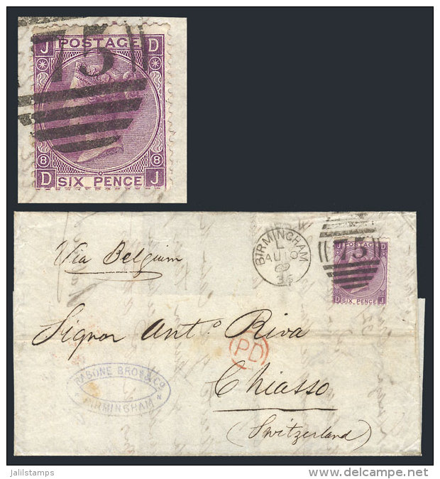 10/AU/1869 BIRMINGHAM - Switzerland: Folded Cover Franked By Sc.51a Plate 8, Duplex Cancel, Red "PD" In Circle, And... - Autres & Non Classés