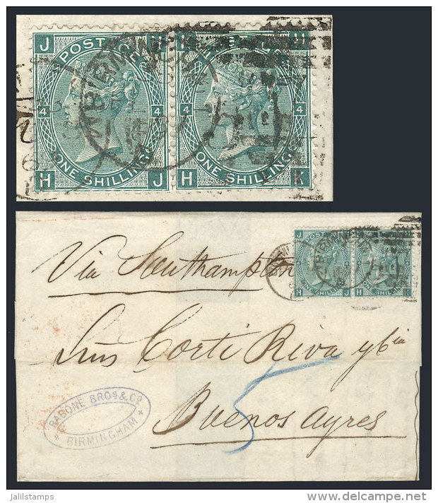 8/FE/1869 BIRMINGHAM - Buenos Aires: Folded Cover Franked By Pair Scott 54 Plate 4, With Duplex Cancel And London... - Autres & Non Classés