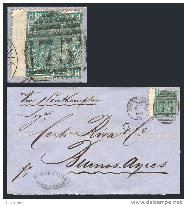 8/JUN/1868 BIRMINGHAM - Buenos Aires: Folded Cover Franked By Sc.54 Plate 4, Duplex Cancel And London Transit... - Autres & Non Classés