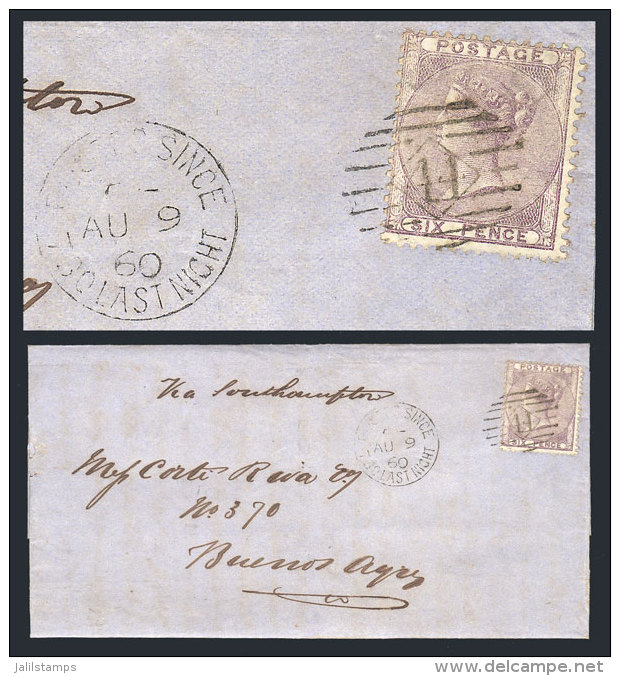 9/AU/1869 LONDON - Buenos Aires: Folded Cover Franked By Sc.27 With Interesting "POSTED SINCE - 7 30 LAST NIGHT"... - Autres & Non Classés