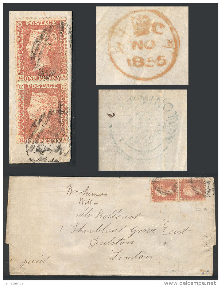 Folded Cover Franked With 2p., Sent To London On 1/NO/1855, Bearing 2 Datestamps On Back, One Of Wilmington, Very... - Autres & Non Classés
