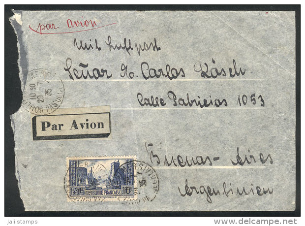 Airmail Cover Sent From Boulogne Sur Mer To Argentina 29/JUL/1935 Franked With 10Fr. "Port De La Rochelle" - Autres & Non Classés