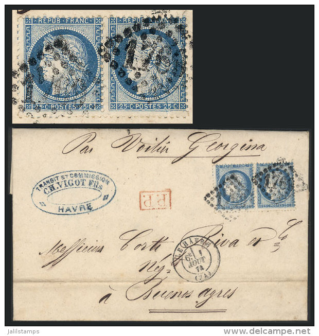 1/AU/1874 LE HAVRE - Buenos Aires: Entire Letter Sent "par Voilier Georgina" Franked With 50c.: Pair Yvert 60A, The... - Autres & Non Classés