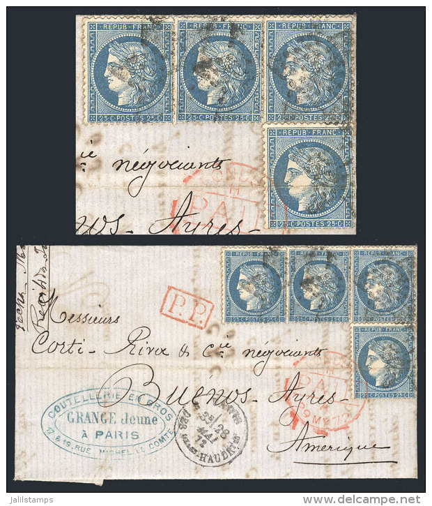 27/MAY/1872 PARIS - Buenos Aires: Entire Letter Franked By Yvert 60A X4, With Dotted Star Cancels, Red "P.P.",... - Autres & Non Classés