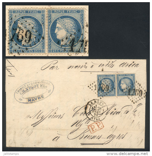 26/MAR/1873 LE HAVRE - Buenos Aires: Entire Letter Endorsed "par Navire A Voiles Arica", Franked With Pair 25c.... - Andere & Zonder Classificatie