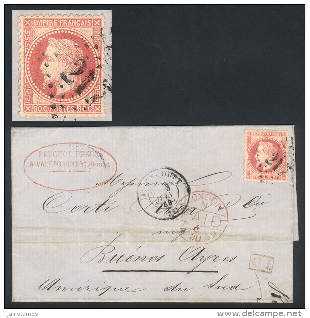 3/JUN/1869 VALENTIGNEY - Buenos Aires: Folded Cover Franked By Yvert 32 With Numeral "217" Cancel, "A....DUTT"... - Autres & Non Classés