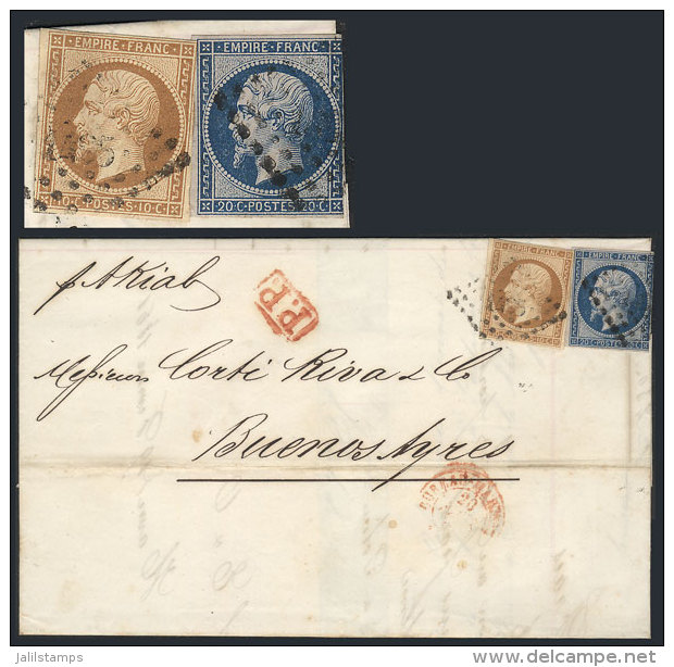 19/FE/1861 LE HAVRE - Buenos Aires: Entire Letter Franked With 10c. + 20c. Napoleon Imperforate, Cancelled By... - Autres & Non Classés