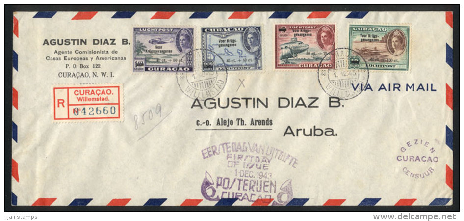 Yvert 40/43, 1944 Prisoners Of War, The Complete Set Franking A Cover With FIRST DAY Postmark, VF Quality! - Curaçao, Antilles Neérlandaises, Aruba