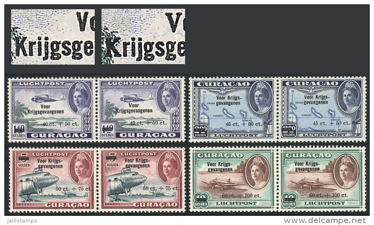 Yvert 40/43, 1944 Prisoners Of War, Complete Set In Mint Pairs Of VF Quality. The 40c+50c. Pair With 2 TYPES OF... - Curaçao, Antilles Neérlandaises, Aruba