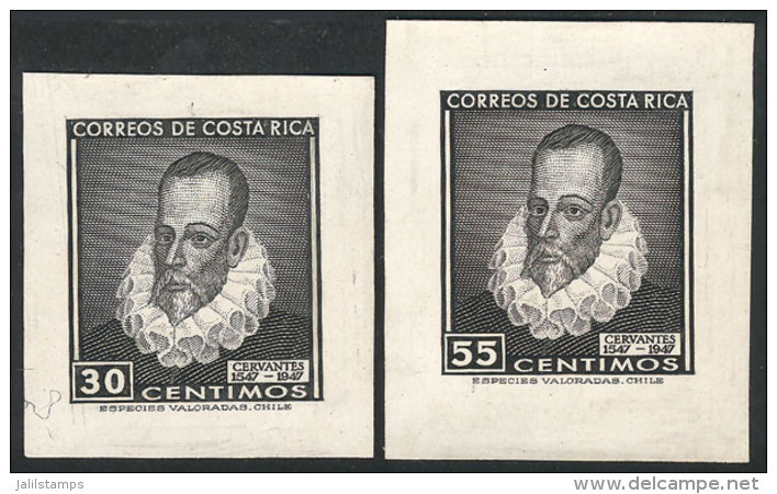 Yvert 240/1, 1947 Cervantes 400th Anniversary, DIE PROOFS Printed On Thick Paper With Glazed Front, VF Quality,... - Costa Rica