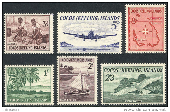 Sc.1/6, 1963 Bird, Airplane, Map And Other Topics, Compl. Set Of 6 Unmounted Values, Excellent Quality, Catalog... - Cocos (Keeling) Islands