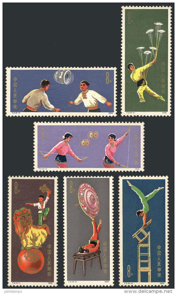 Sc.1149/1154, 1974 Acrobatics, Cmpl. Set Of 6 Values, Mint No Gum, VF, Catalog Value US$62 - Autres & Non Classés