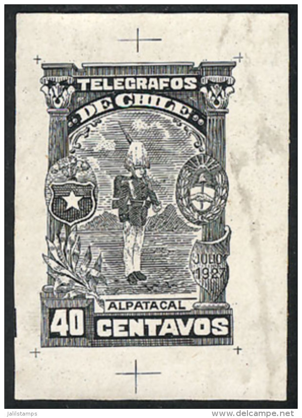 Yvert 20, 1927 Victims Of The Alpatacal Railway Accident (cadet And Coats Of Arms Of Argentina And Chile) 40c., DIE... - Chili