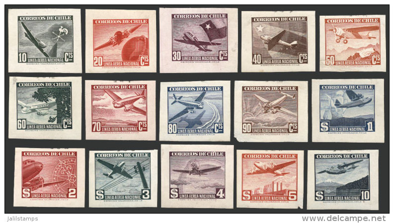 Yvert 53/67, 1941/2 Airplanes, The Set Of 15 DIE ESSAYS Of UNADOPTED DESIGNS, All Different From The Issued... - Chili