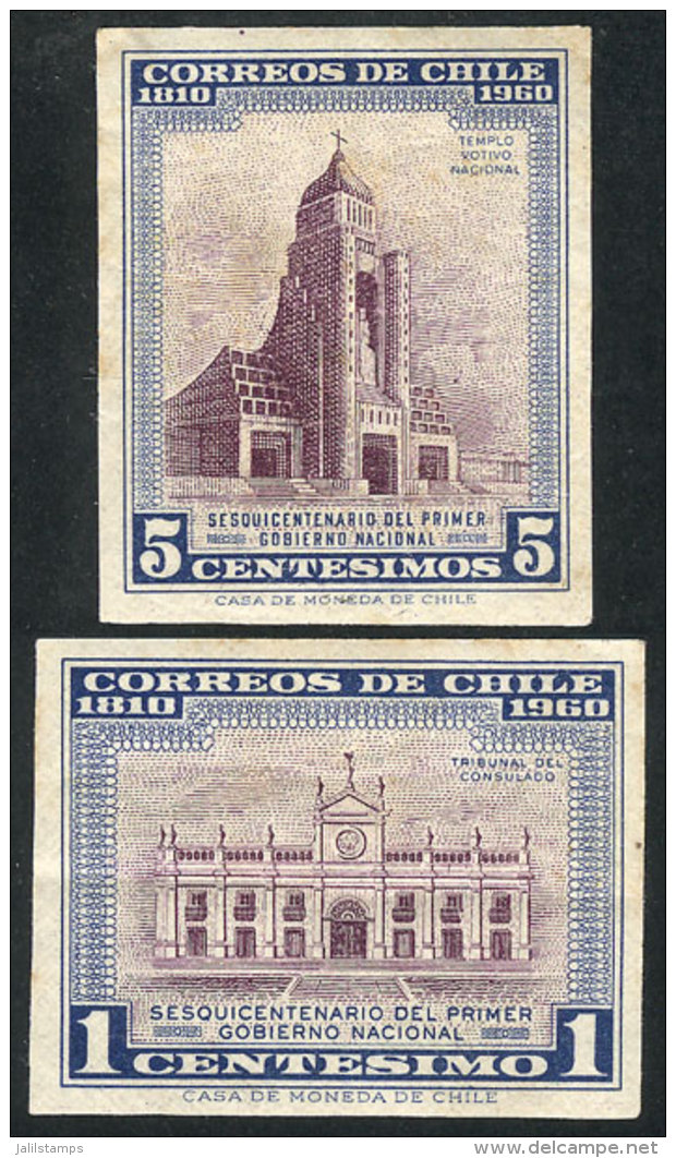 1960, 1st National Government 150th Anniversary, Proofs Of The Values 1c. And 5c., Imperforate, On Gummed Paper,... - Chili