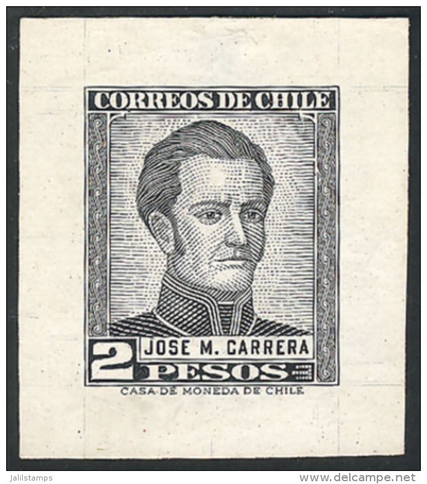 Yvert 259, 1956 2P. Jos&eacute; M. Cabrera, DIE PROOF In Black, Printed On Thick Paper With Glazed Front, Minor... - Chili