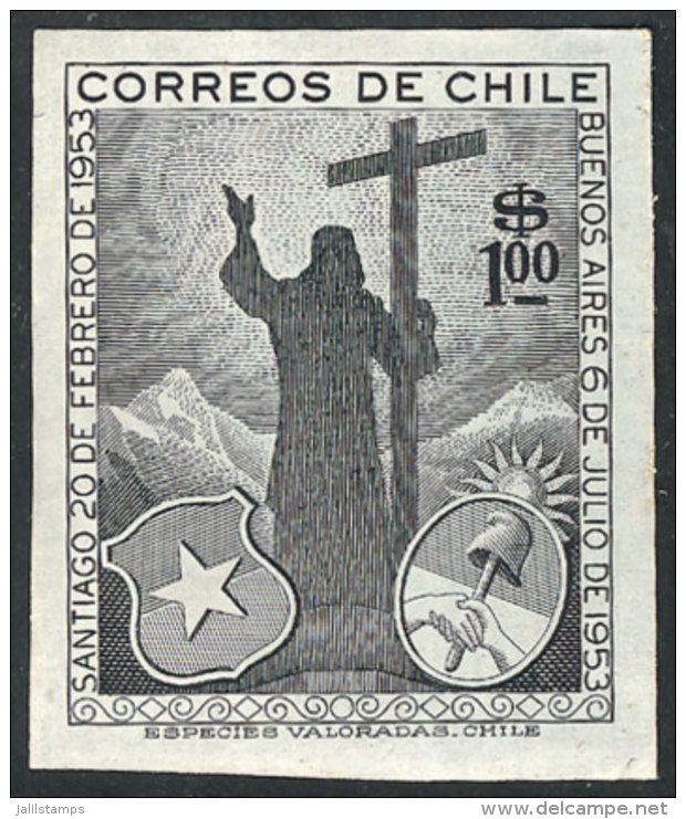 Yvert 254, 1955 Visit Of President Of Argentina (Juan Per&oacute;n), DIE PROOF In Greenish Black, Printed On Paper... - Chili