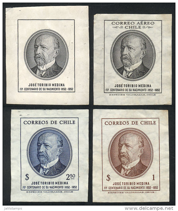 Yvert 238/9, 1953 Jos&eacute; Toribio Medina, DIE PROOFS Of Both Values In The Issued Colors + Another One In Black... - Chili