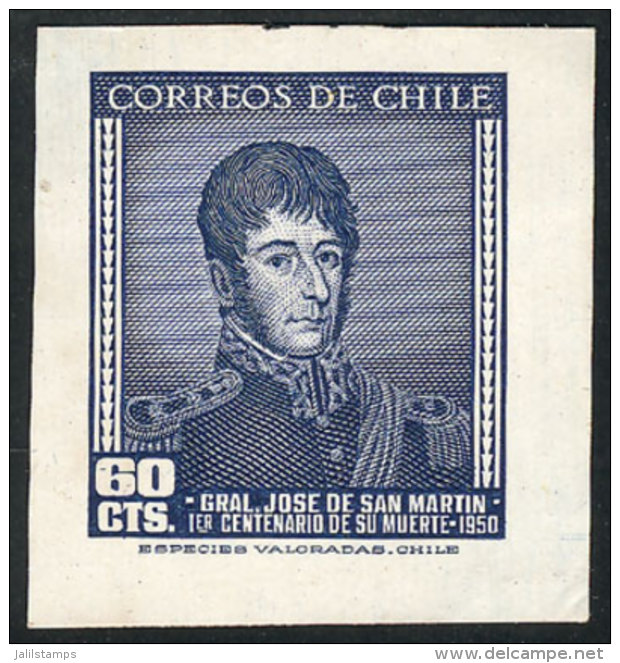 Yvert 229, 1951 San Mart&iacute;n, DIE PROOF Printed On Thick Paper With Glazed Front, VF Quality, Rare! - Chili