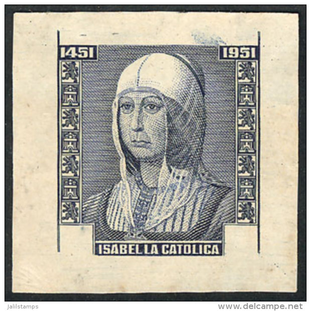 Yvert 230, 1952 Isabella Of Castile, DIE PROOF In Indigo Blue, Without The Top Cartouche Or Face Value, Printed On... - Chili