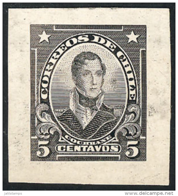 Yvert 112, 1915/27 5c. Cochrane, Die Proof In Black Printed On Thick Paper With Glossy Front, VF Quality, Rare! - Chili