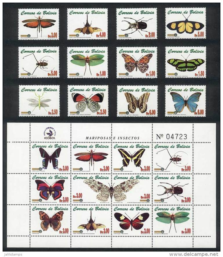 Yvert 1089/1100 + 1100A/1100M, Complete Set Of 12 Values + Souvenir Sheet, Butterflies And Insects, Excellent... - Bolivië