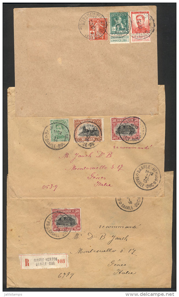 2 Registered Covers Sent In 1915 And 1916 From Baarle-Hertog To Italy Franked With 50c. And 90c., Also An Unposted... - Autres & Non Classés
