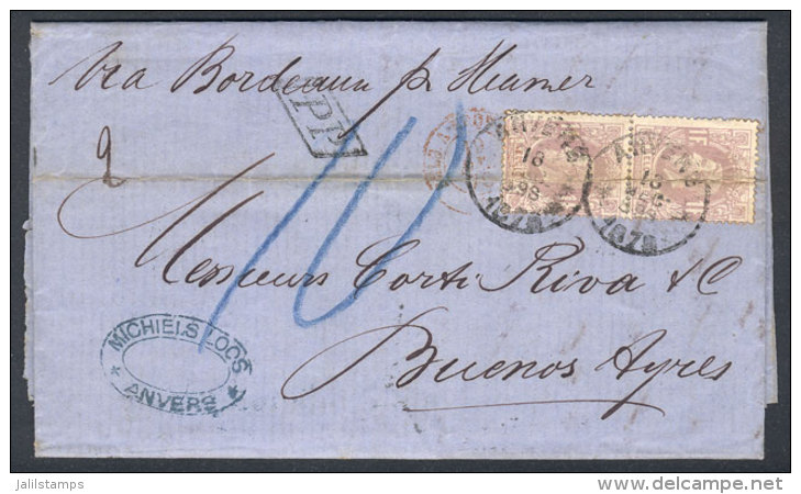 18/DE/1875 ANVERS - Argentina: Entire Letter Franked By Sc.36 Pair (Leopold II 1Fr.), Datestamp Of Anvers, Sent By... - Autres & Non Classés