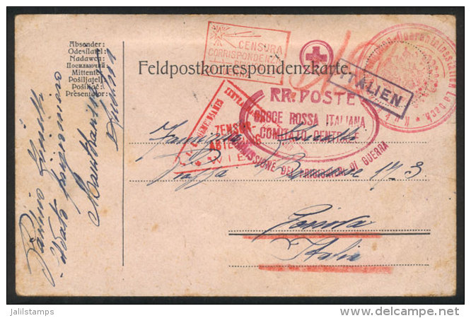 Card Sent By An Italian Prisoner Of War To Genova On 12/FE/1916, With A Number Of Censor Marks, Red Cross, Etc.,... - Autres & Non Classés