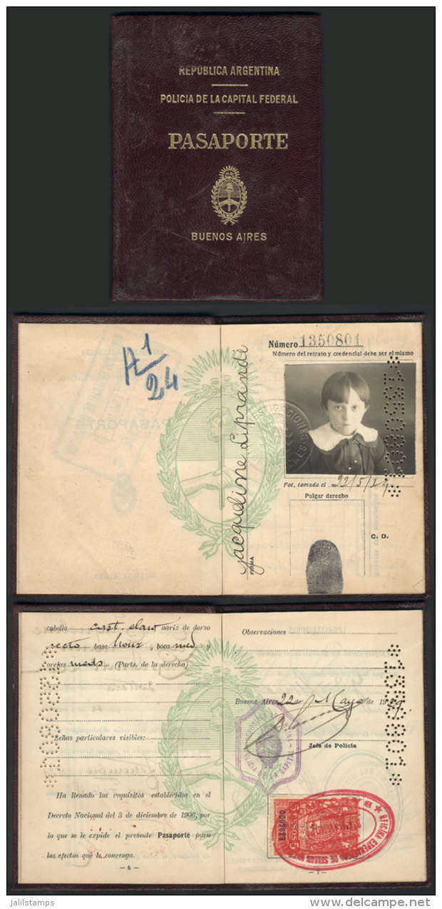 5P. Revenue Stamp On A PASSPORT Of The Year 1921, Excellent Quality! - Otros & Sin Clasificación