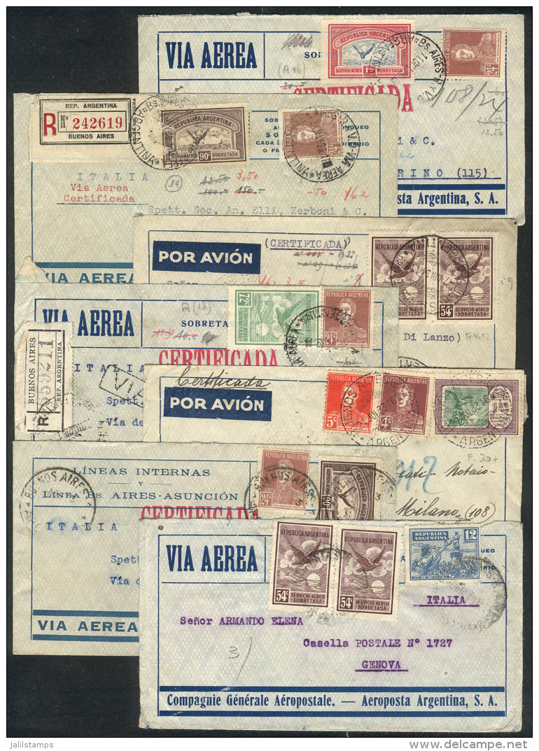 7 Airmail Covers Sent To Italy Between 1929 And 1934, Some Registered, Varied Postages And Rates, VF Quality! - Other & Unclassified