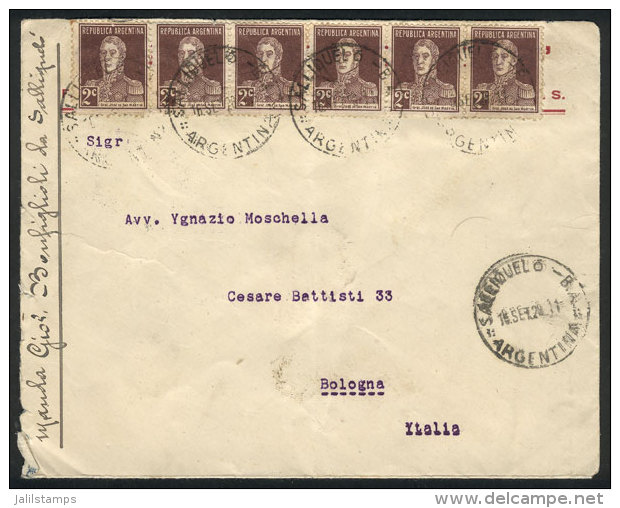 Cover Sent From Salliquel&oacute; To Italy On 16/SE/1928, Franked With Strip Of 6 Of 2c. San Mart&iacute;n W/o... - Autres & Non Classés