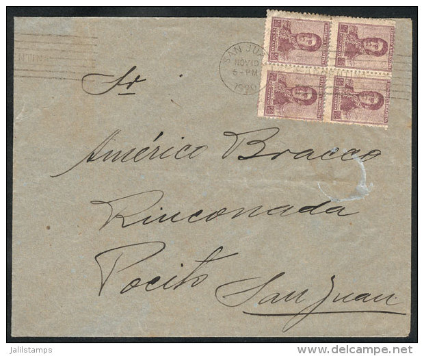 Cover Used In San Juan On 10/NO/1920, With Postage For Printed Matter Of 2c. (block Of 4 Of &frac12;c. San... - Autres & Non Classés