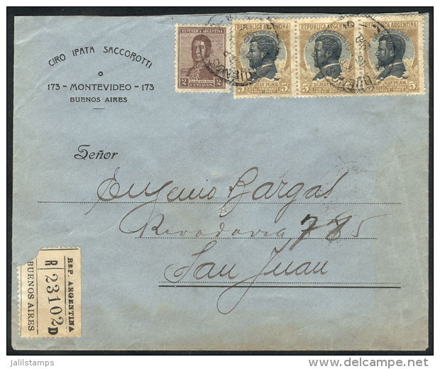 Registered Cover Sent From Buenos Aires To San Juan On 16/NO/1918, Franked With Combination Of GJ.456 (Pujol) Strip... - Autres & Non Classés