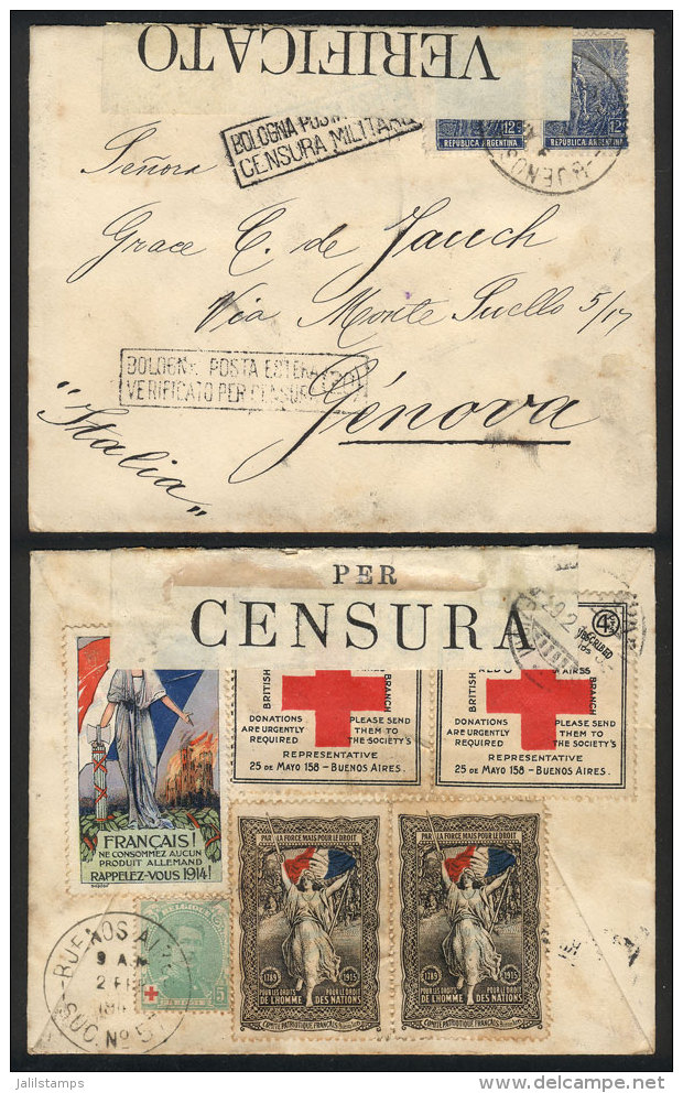 Cover Sent To Italy In FE/1916, Franked With 24c. + 5 CINDERELLAS Related To World War I And The Red Cross, Very... - Autres & Non Classés