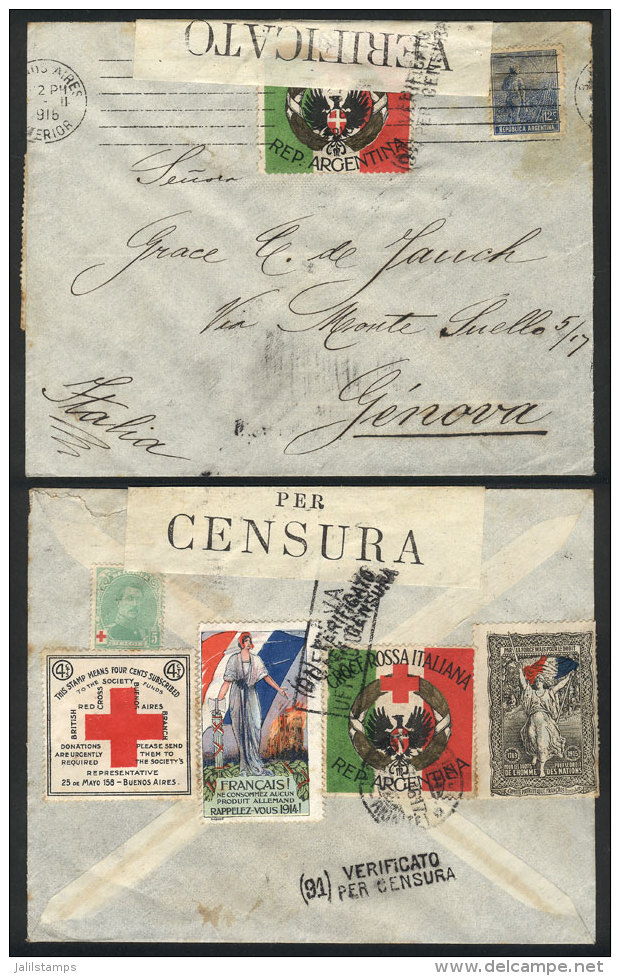 Cover Sent To Italy In FE/1916, Franked With 12c. + 5 CINDERELLAS Related To World War I And The Red Cross, Very... - Autres & Non Classés