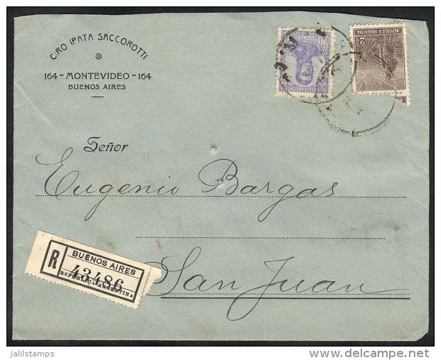 RARE MIXED POSTAGE: Registered Cover Sent From Buenos Aires To San Juan In 1914, Franked With 22c.: 20c. San... - Autres & Non Classés