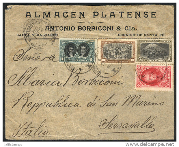 Cover Franked With 18c. (4 Different Stamps Of The Centenary Issue), Sent From Rosario To Italy On 11/MAY/1910,... - Autres & Non Classés