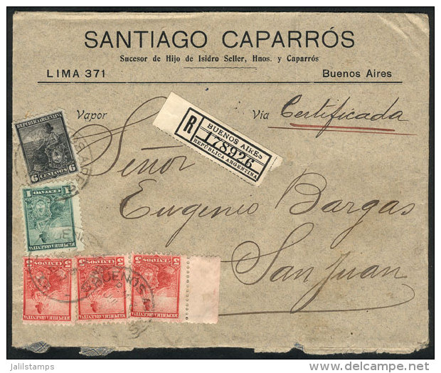 Registered Cover Franked With 22c.!! (GJ.219 + 222 X3 + 223), Sent From Buenos Aires To San Juan On 8/JUN/1907,... - Autres & Non Classés