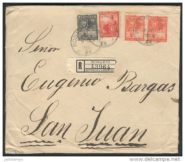 Registered Cover Sent From Rosario To San Juan On 8/JUN/1907, Franked With 67c. (GJ.219 + 222 + 233 X2), Excellent... - Autres & Non Classés