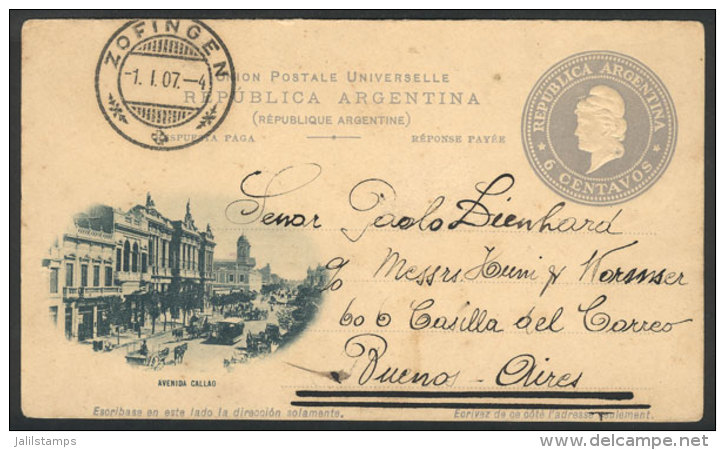 6c. Postal Card (PAID REPLY) Illustrated With View Of "Callao Avenue", Sent From Zofingen (Switzerland) To Buenos... - Autres & Non Classés